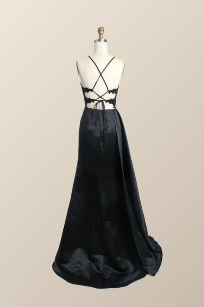 Straps Red Lace and Satin Mermaid Formal Dress