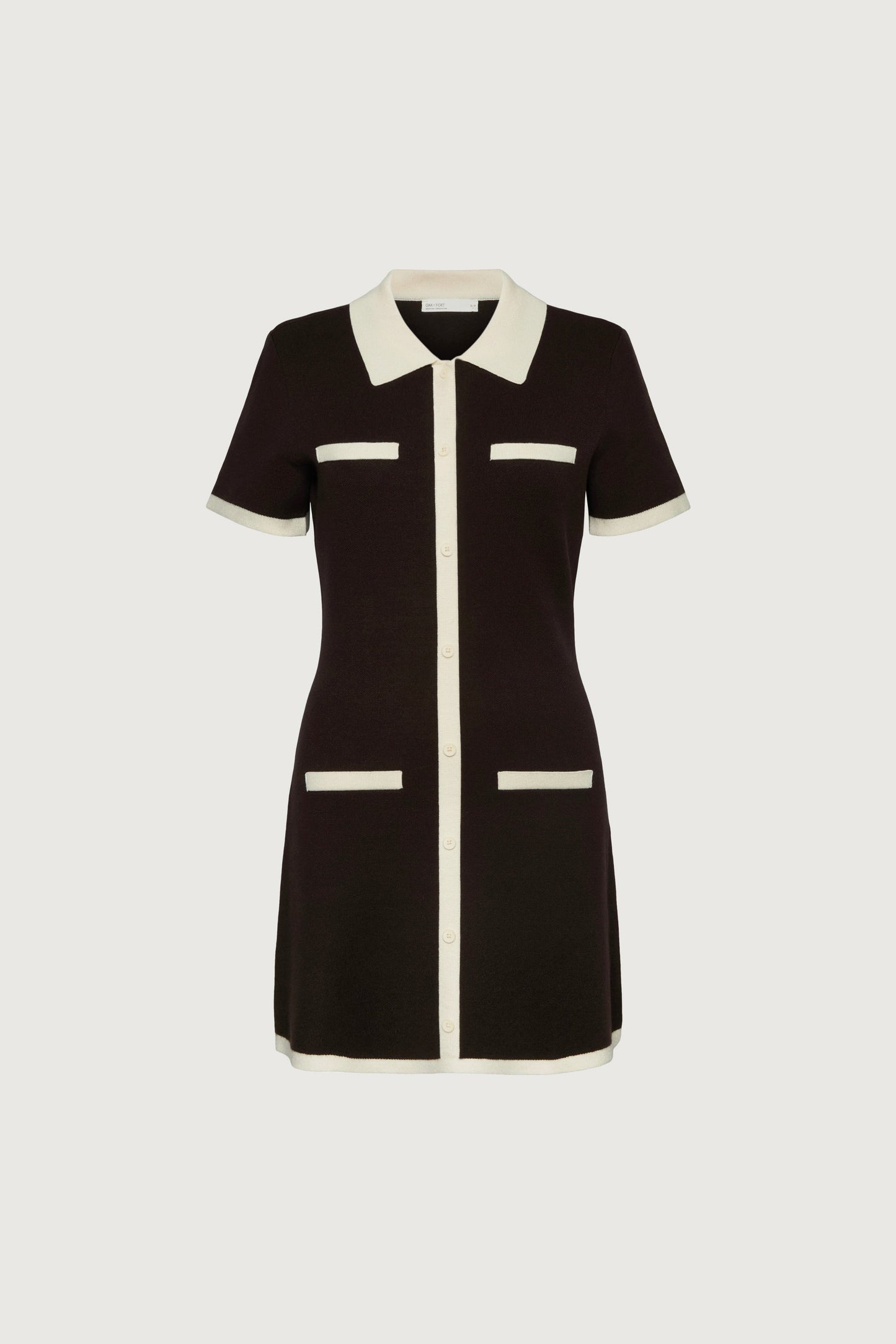 COLLARED CONTRAST TRIM KNIT MINI DRESS