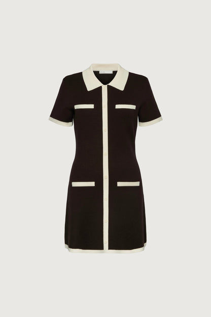 COLLARED CONTRAST TRIM KNIT MINI DRESS