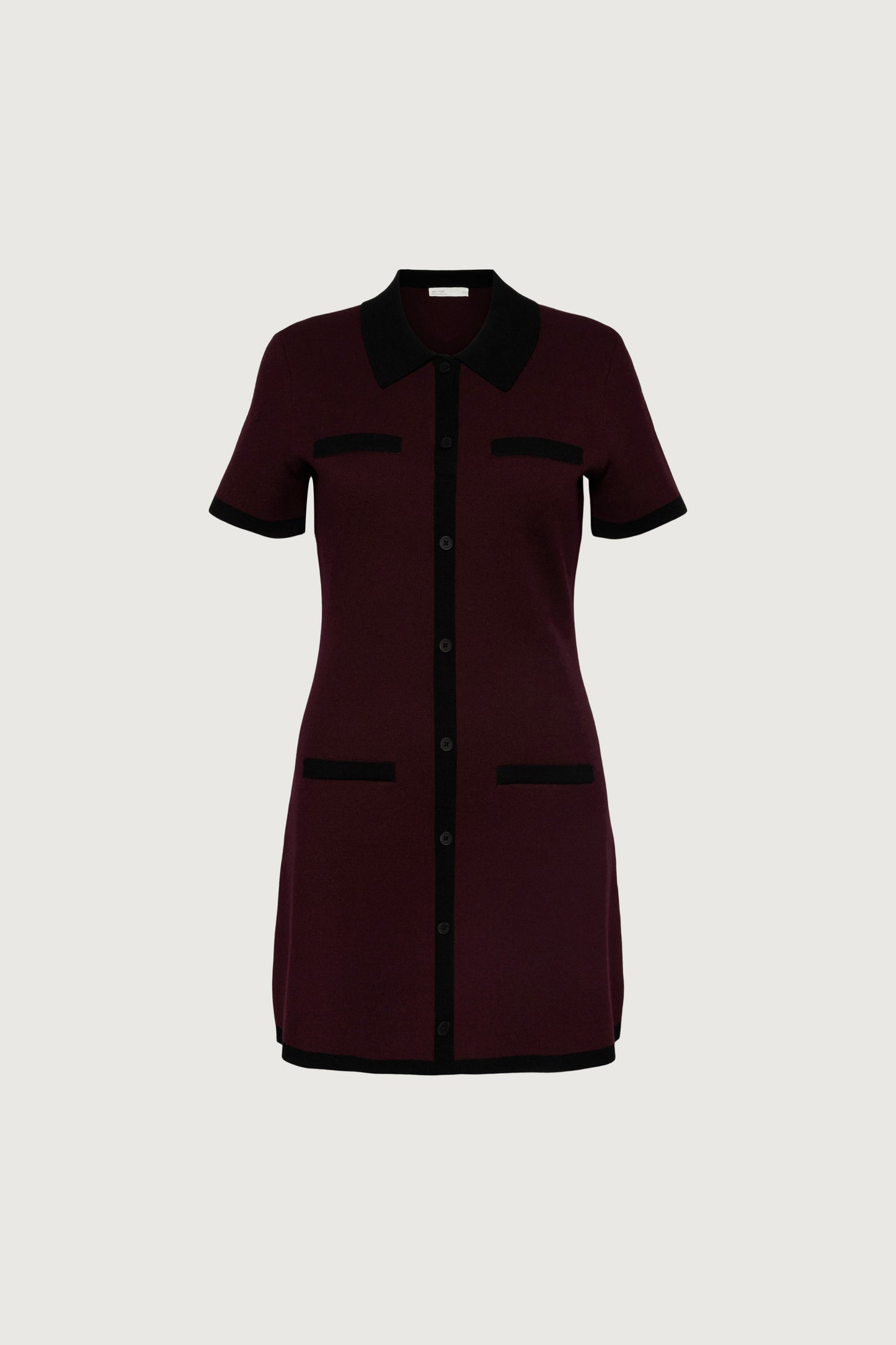 COLLARED CONTRAST TRIM KNIT MINI DRESS
