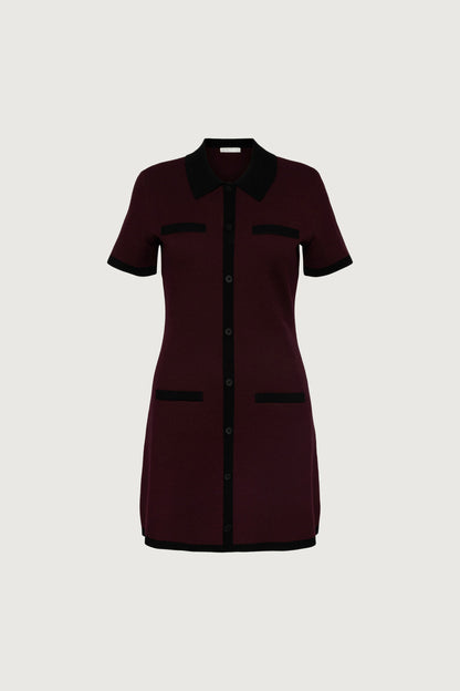 COLLARED CONTRAST TRIM KNIT MINI DRESS