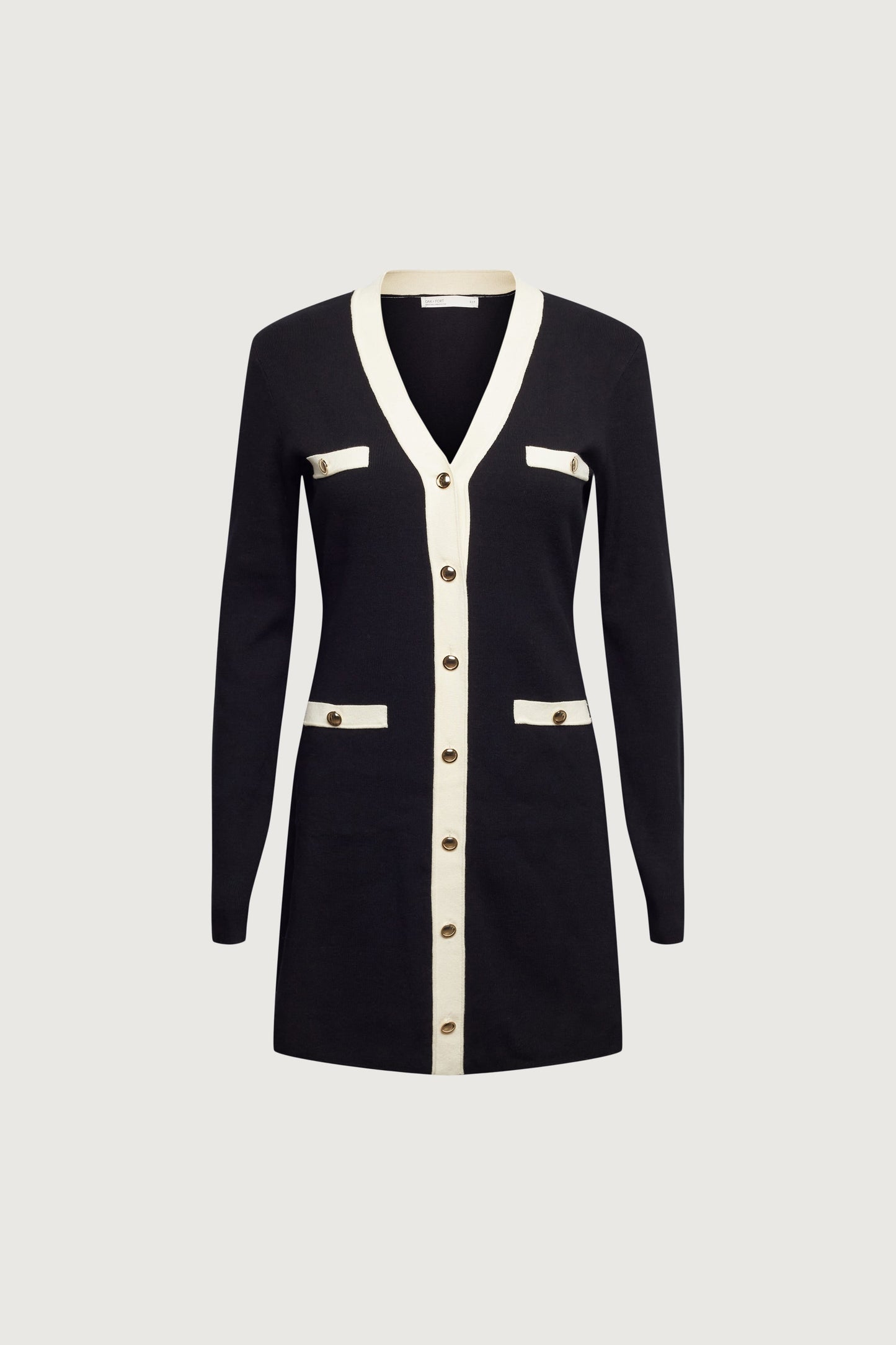 CONTRAST TRIM BUTTON FRONT KNIT MINI DRESS