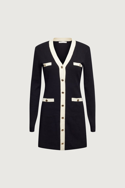 CONTRAST TRIM BUTTON FRONT KNIT MINI DRESS