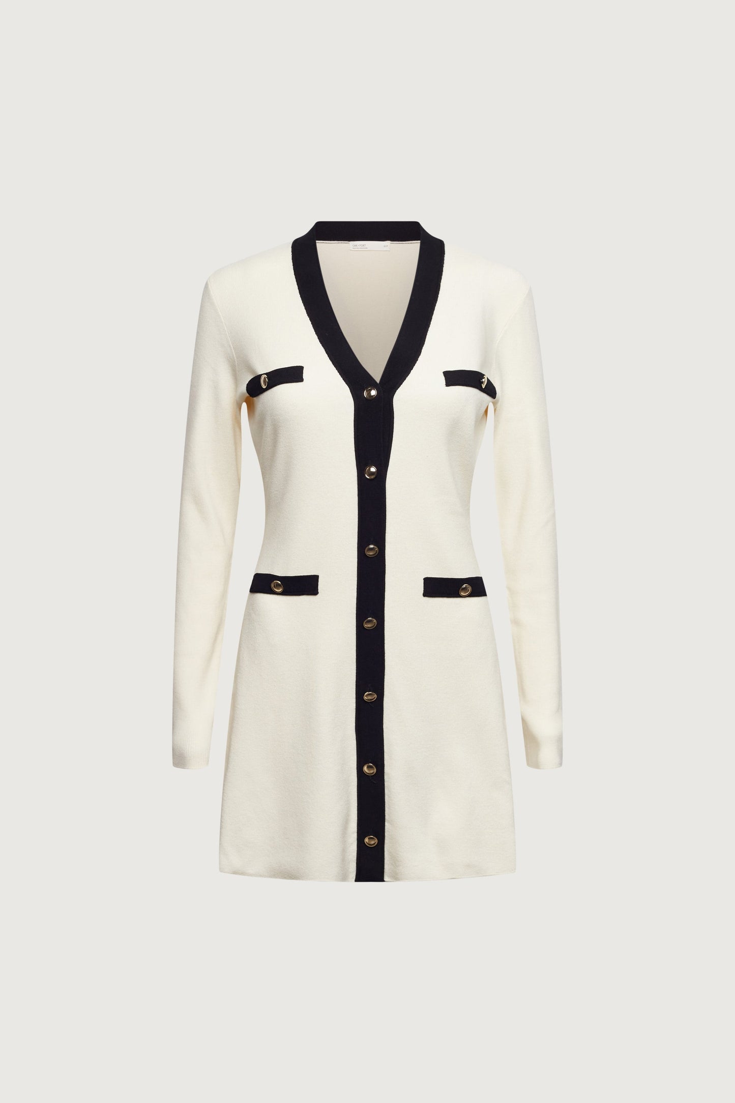 CONTRAST TRIM BUTTON FRONT KNIT MINI DRESS