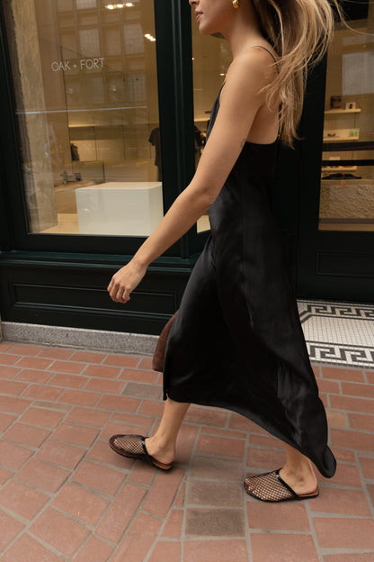 SATIN V-NECK MIDI DRESS
