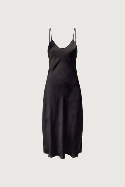 SATIN V-NECK MIDI DRESS