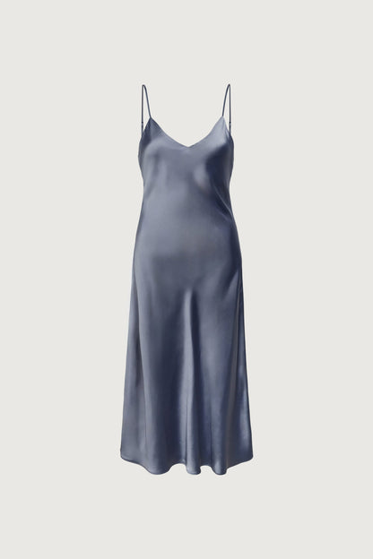 SATIN V-NECK MIDI DRESS