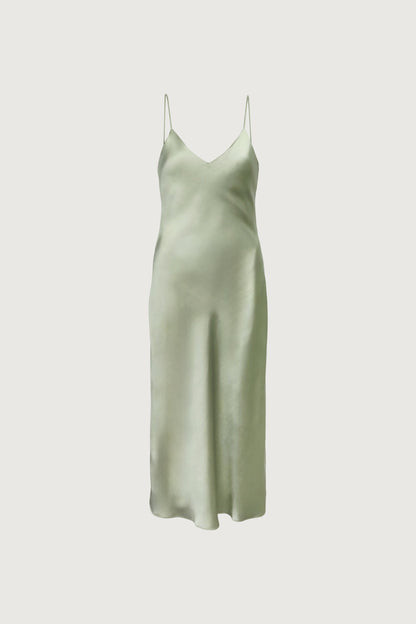 SATIN V-NECK MIDI DRESS