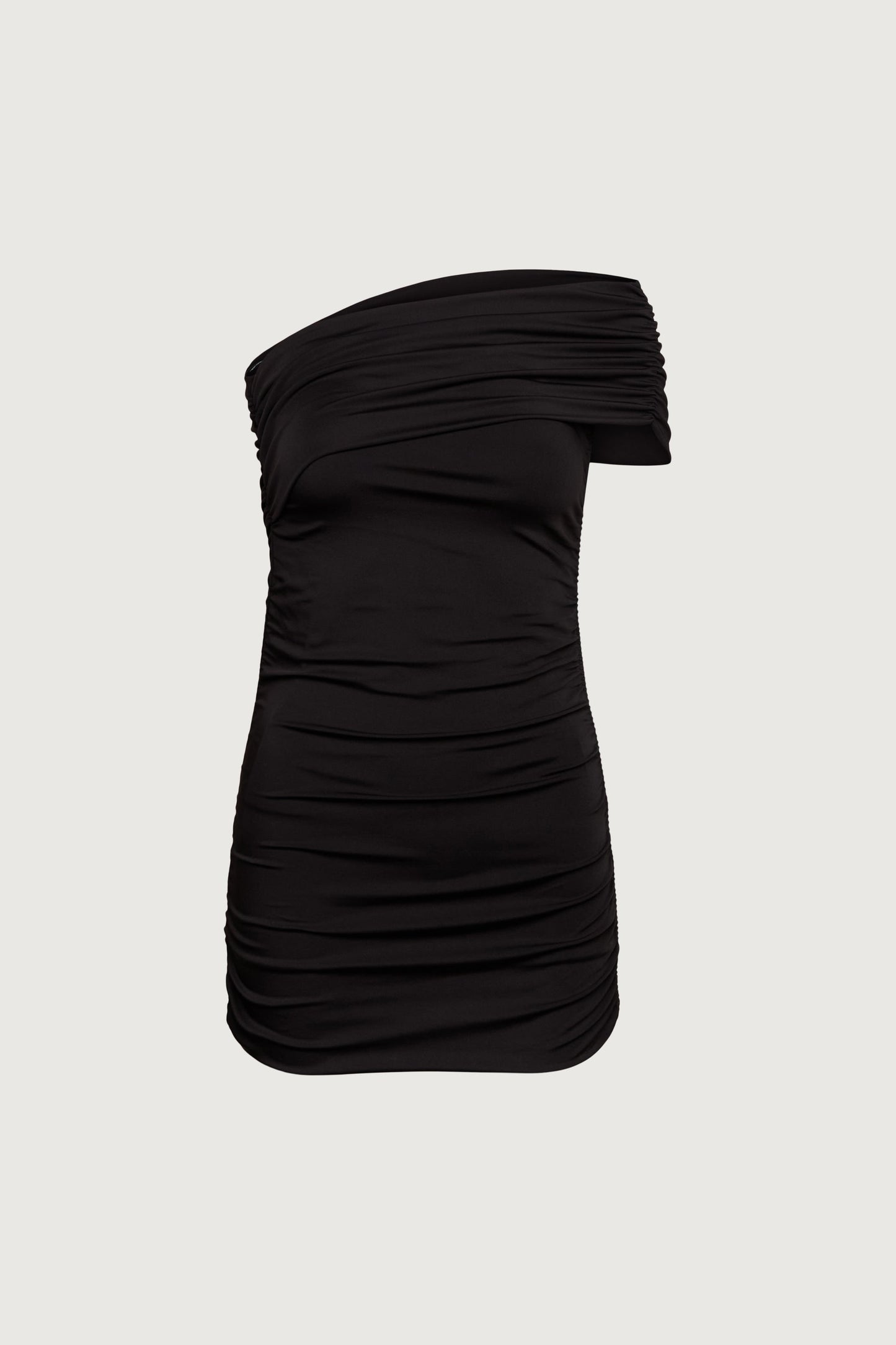 OFF THE SHOULDER RUCHED MINI DRESS