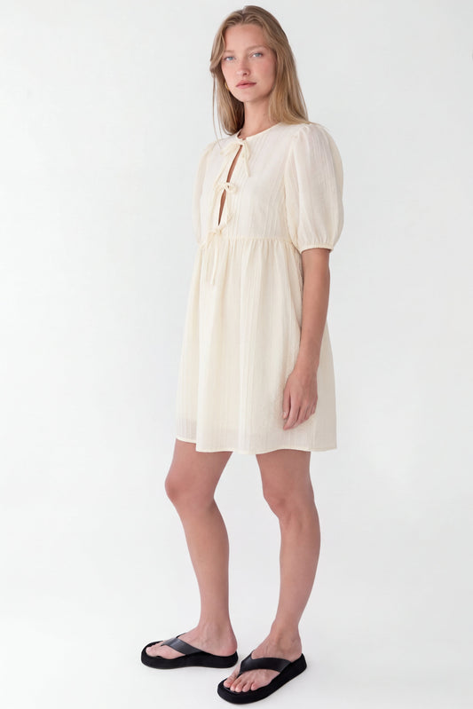 TIE-FRONT BABYDOLL MINI DRESS