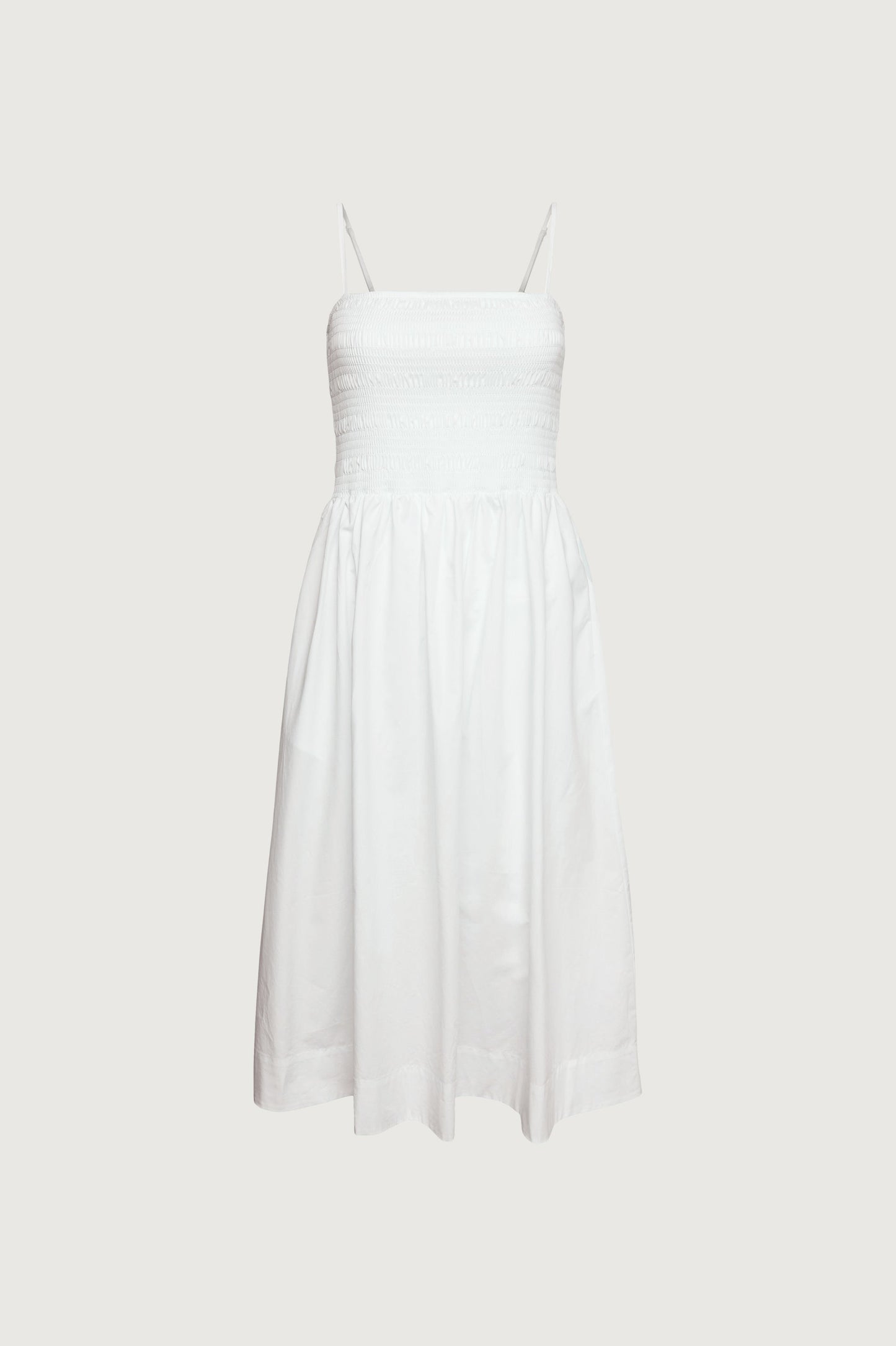 SMOCKED POPLIN MIDI DRESS