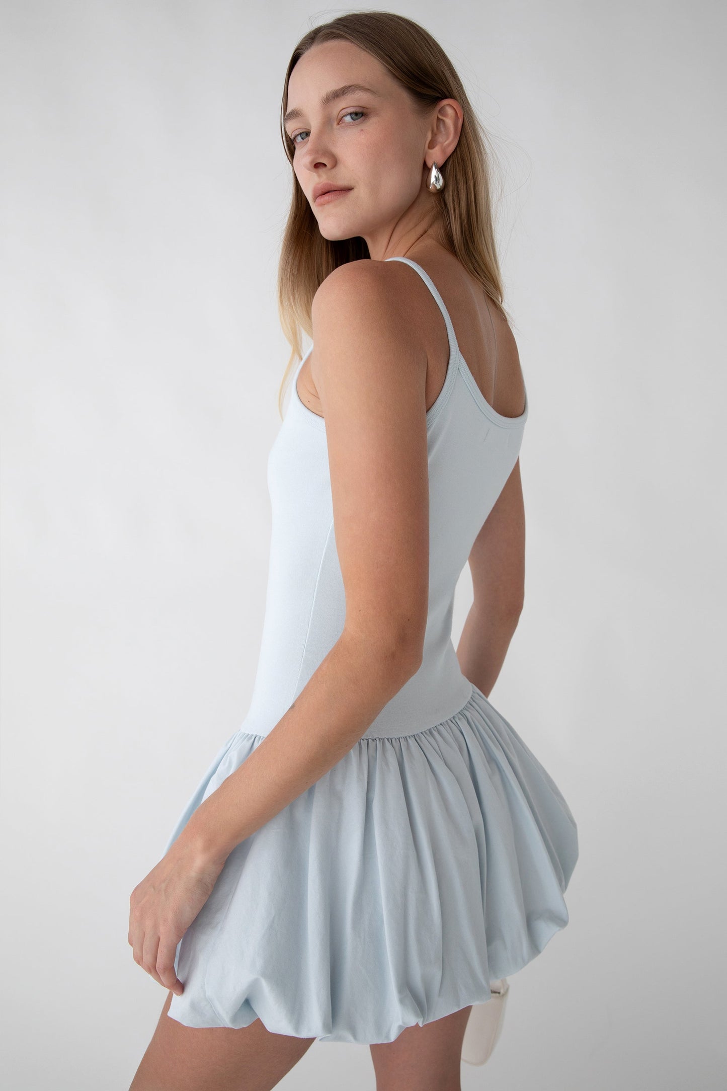 DROP WAIST BUBBLE HEM MINI DRESS