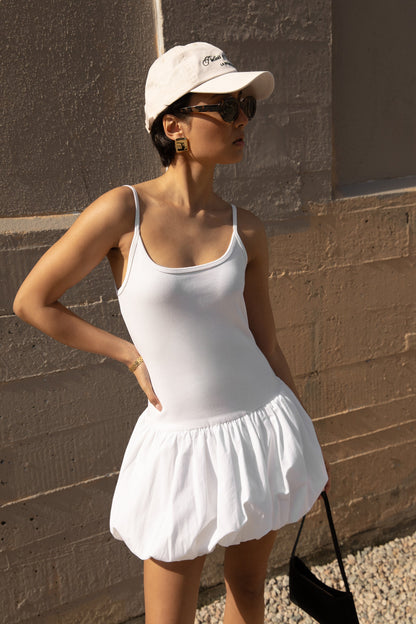 DROP WAIST BUBBLE HEM MINI DRESS