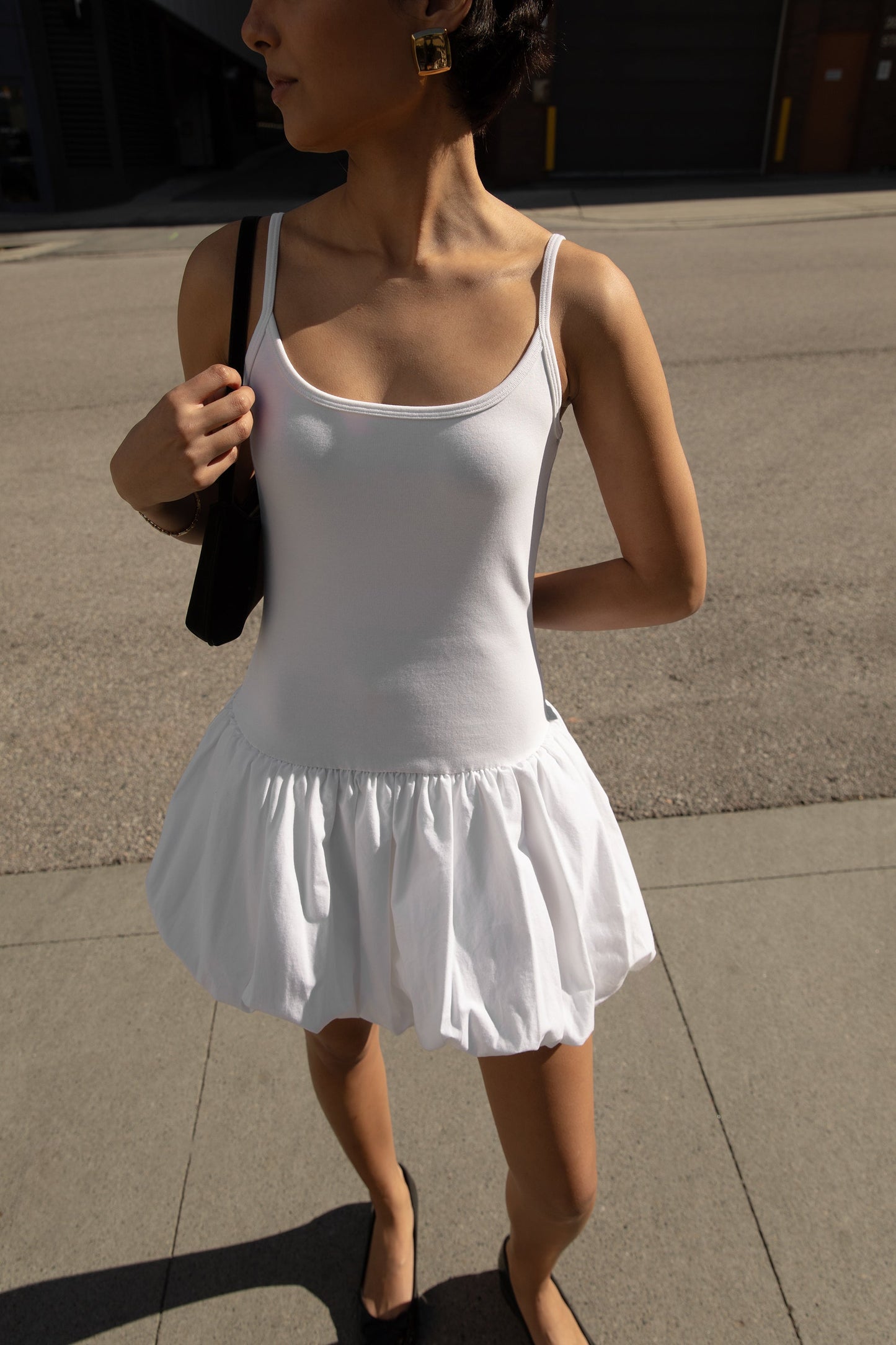 DROP WAIST BUBBLE HEM MINI DRESS