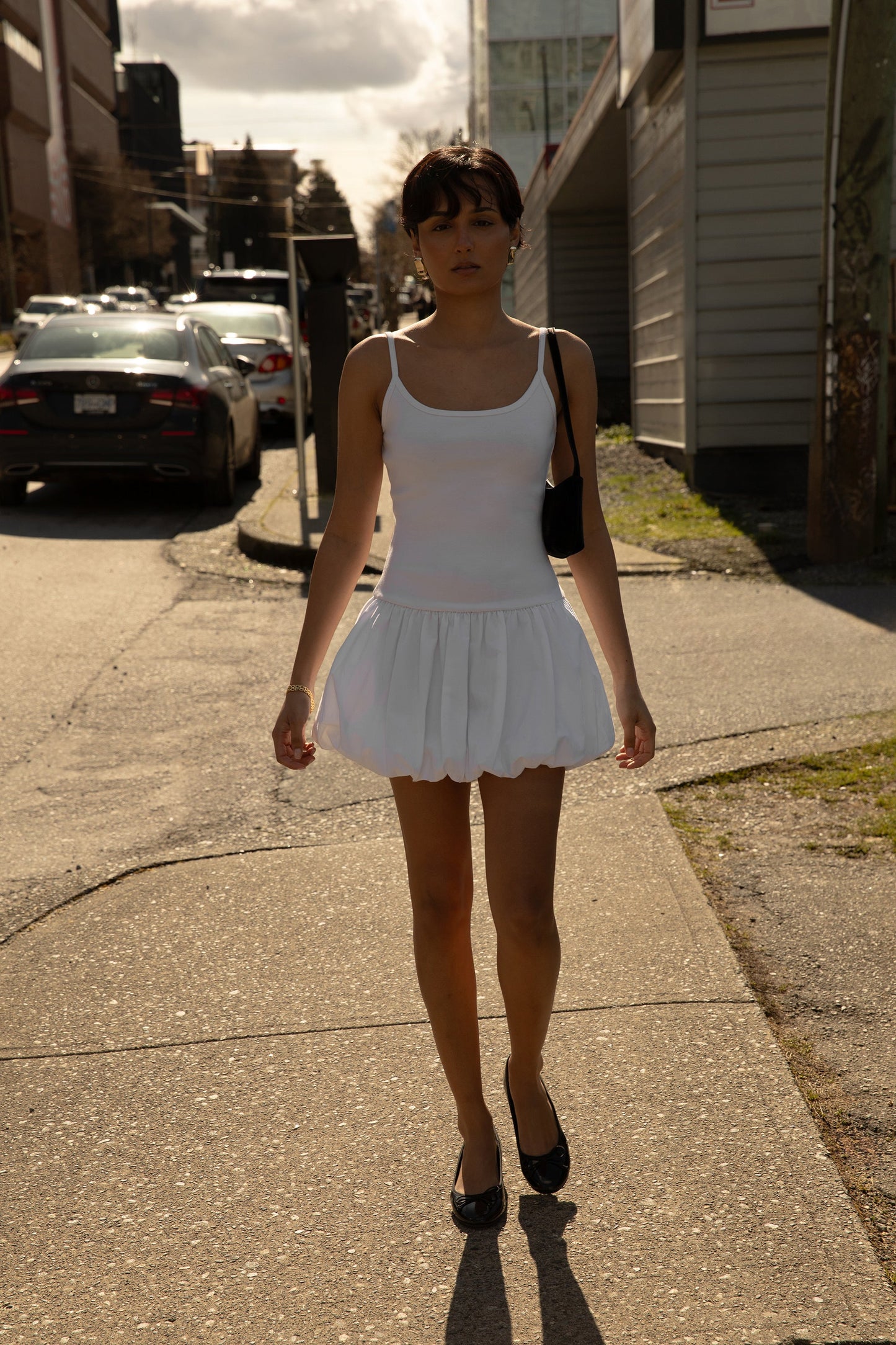 DROP WAIST BUBBLE HEM MINI DRESS