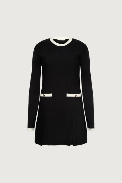 CONTRAST TRIM PLEATED MINI DRESS