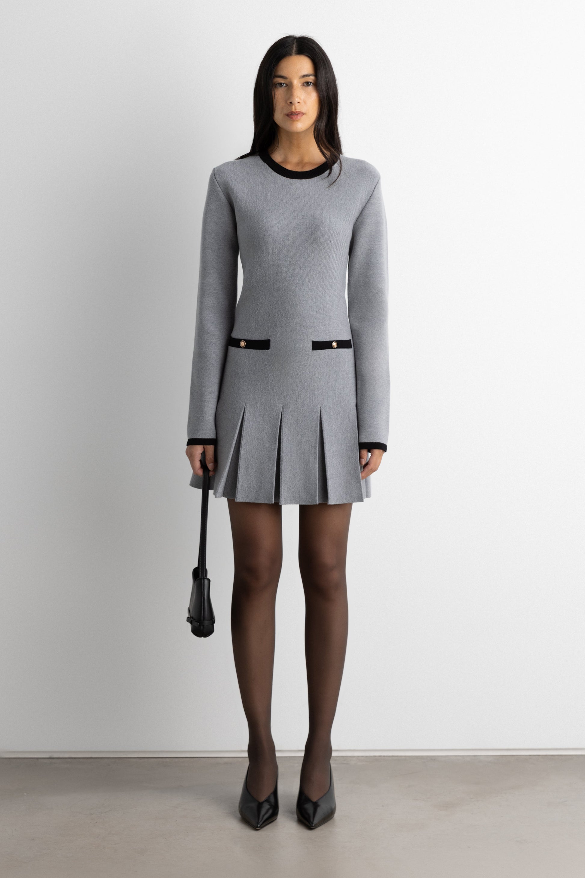 CONTRAST TRIM PLEATED MINI DRESS