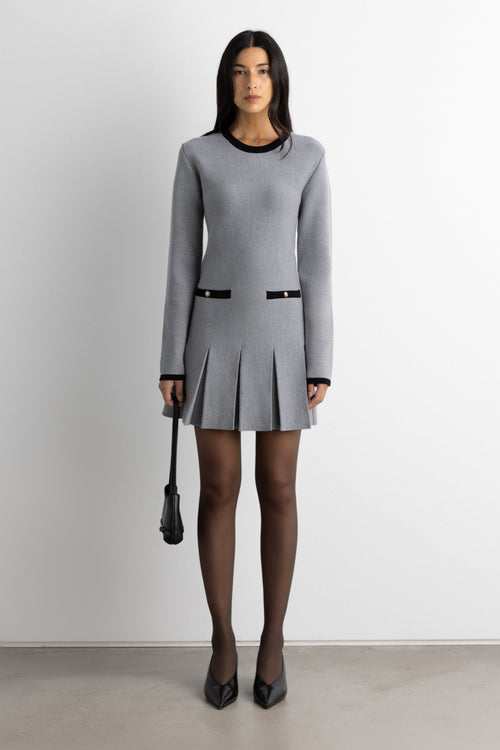 CONTRAST TRIM PLEATED MINI DRESS