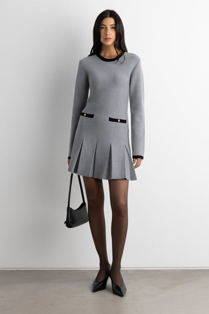 CONTRAST TRIM PLEATED MINI DRESS