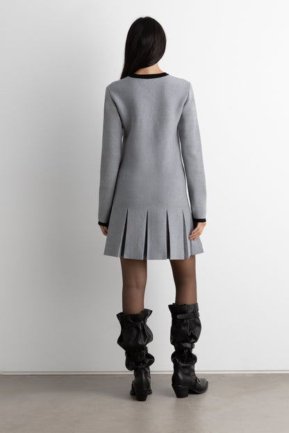 CONTRAST TRIM PLEATED MINI DRESS