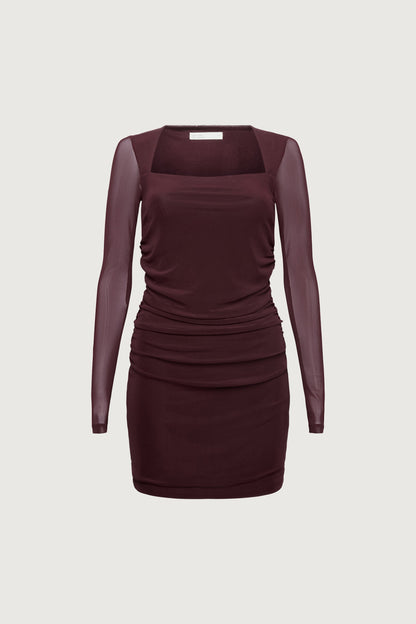 RUCHED WAIST SQUARE NECK MINI DRESS