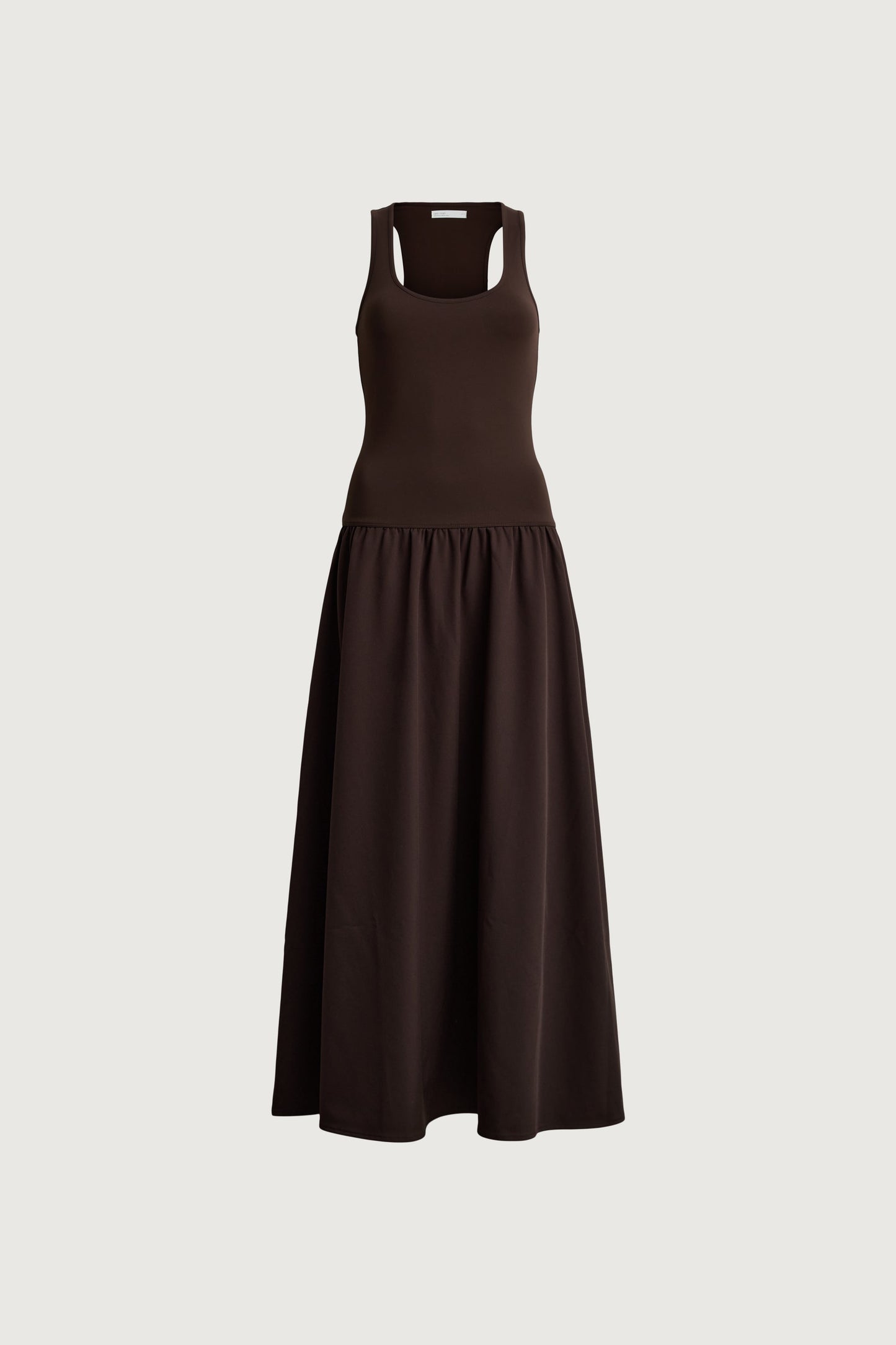 CONTRAST FABRIC SLEEVELESS MAXI DRESS