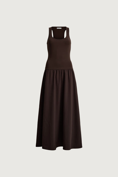 CONTRAST FABRIC SLEEVELESS MAXI DRESS