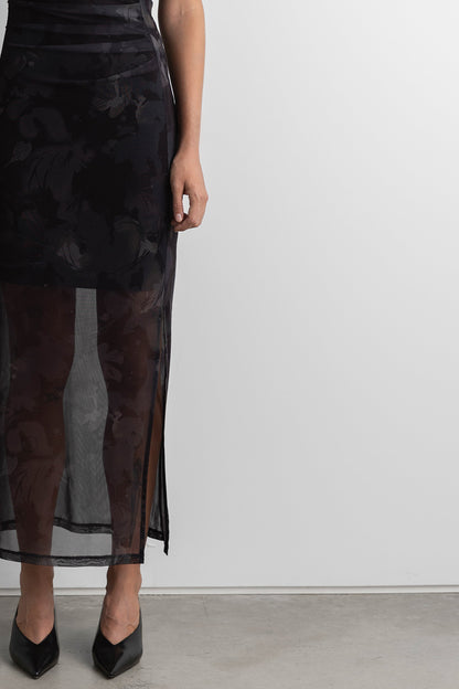 PRINTED OFF SHOULDER MIDI DRESS