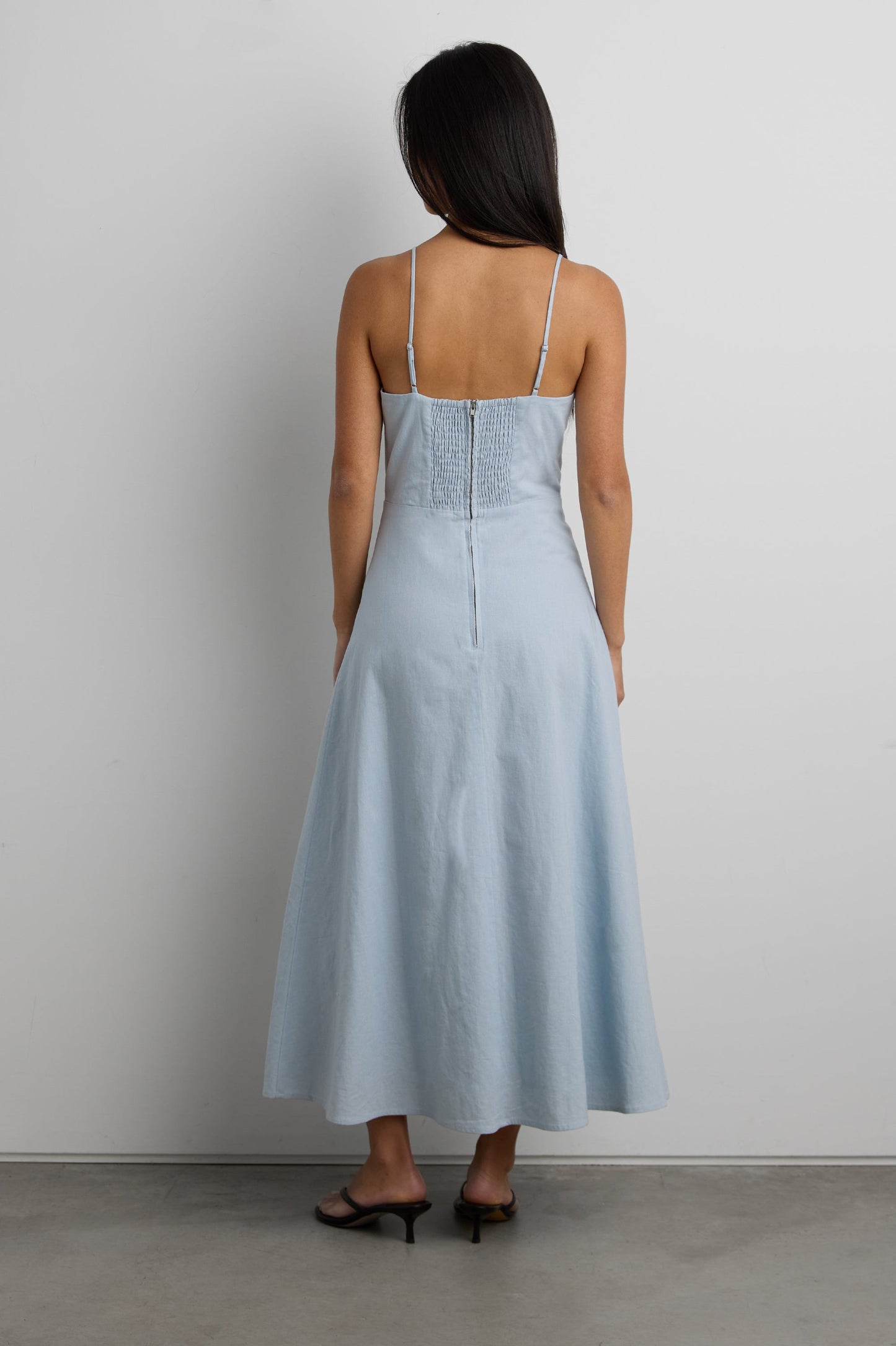 LINEN BLEND MIDI DRESS