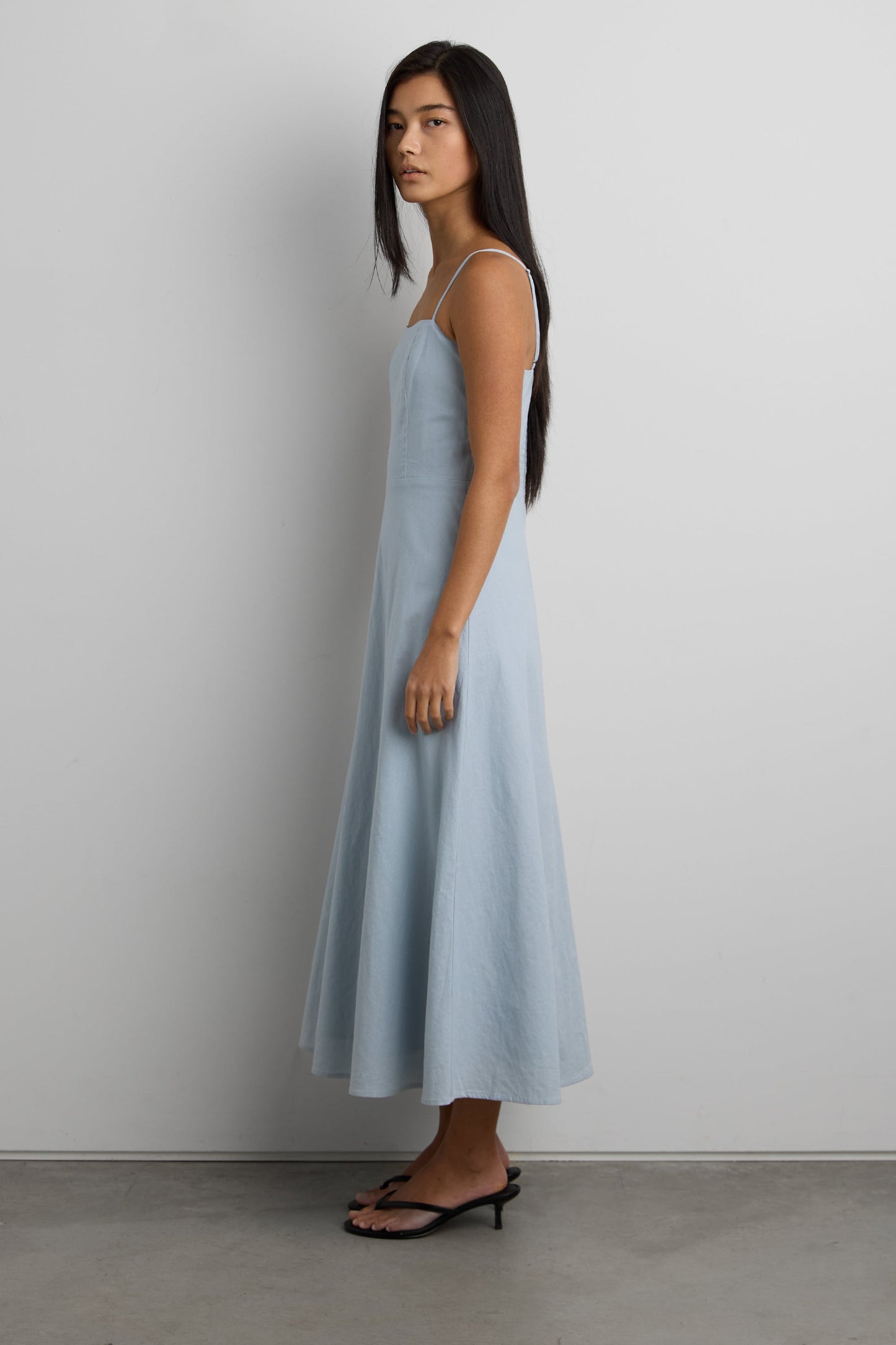 LINEN BLEND MIDI DRESS