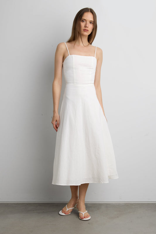 LINEN BLEND MIDI DRESS