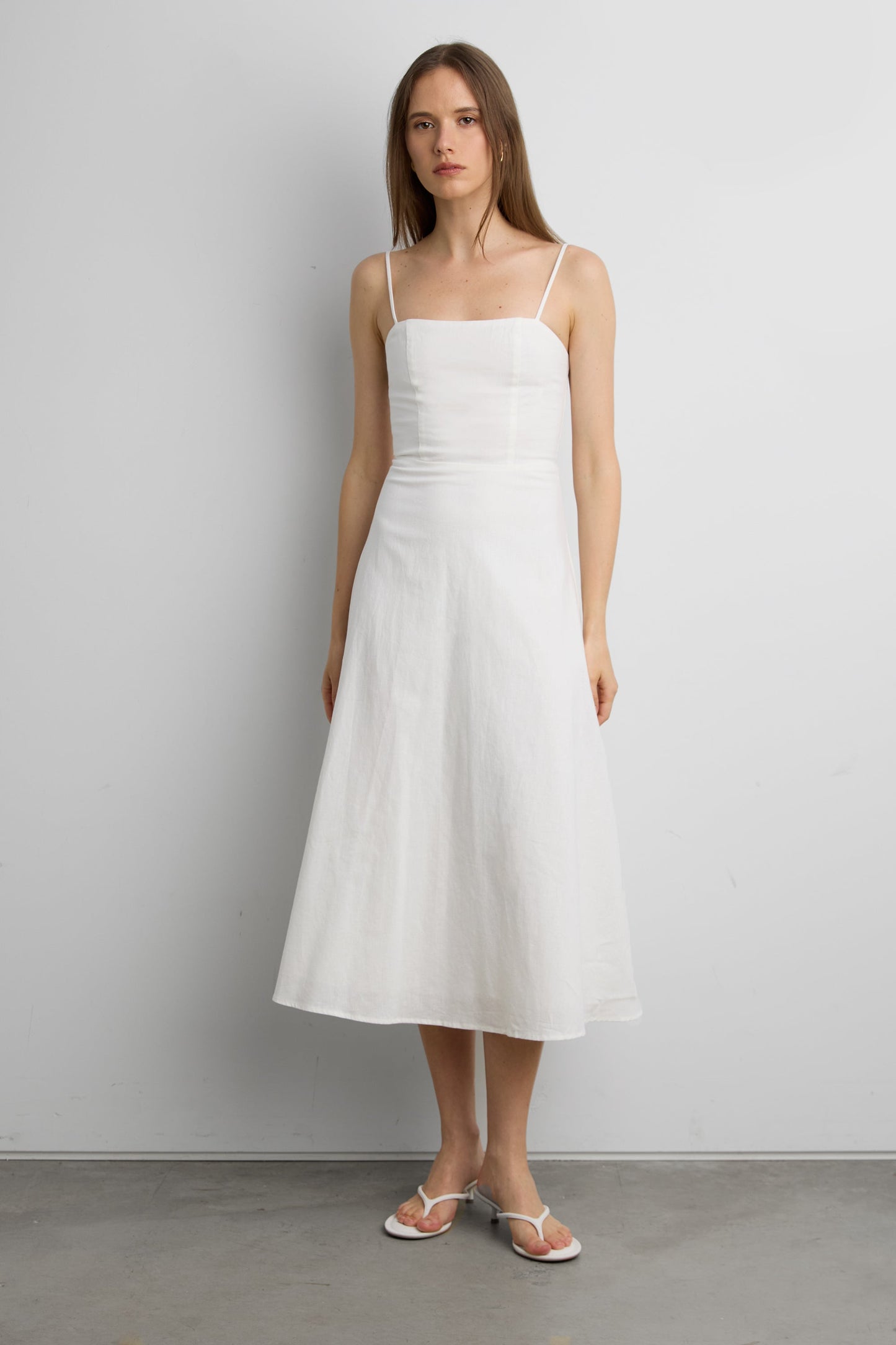 LINEN BLEND MIDI DRESS