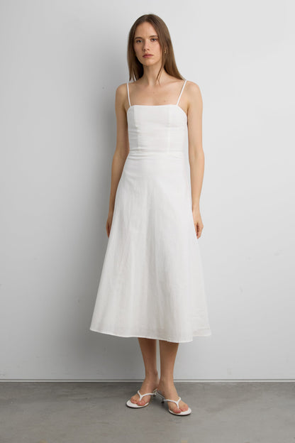LINEN BLEND MIDI DRESS