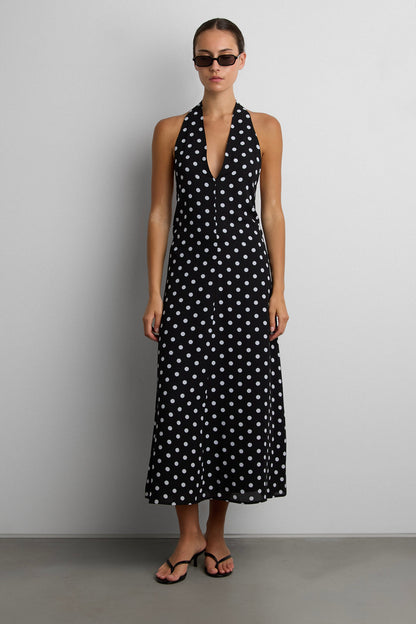 POLKA DOT V-NECK MAXI DRESS