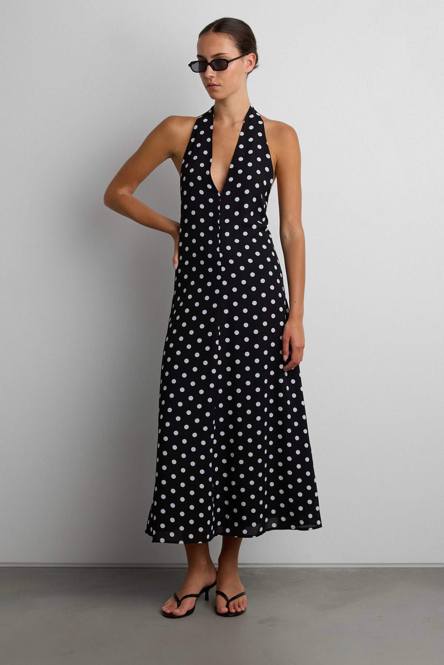 POLKA DOT V-NECK MAXI DRESS