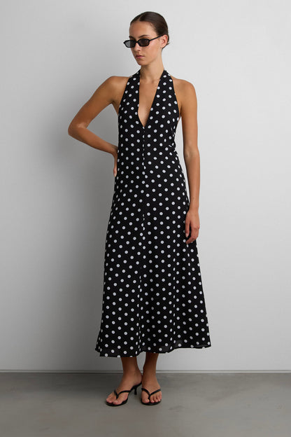 POLKA DOT V-NECK MAXI DRESS