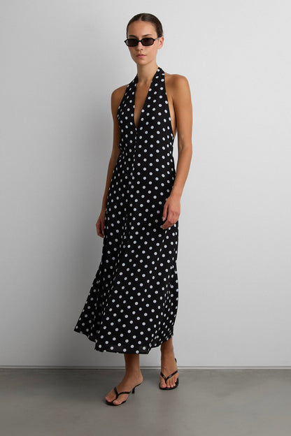POLKA DOT V-NECK MAXI DRESS