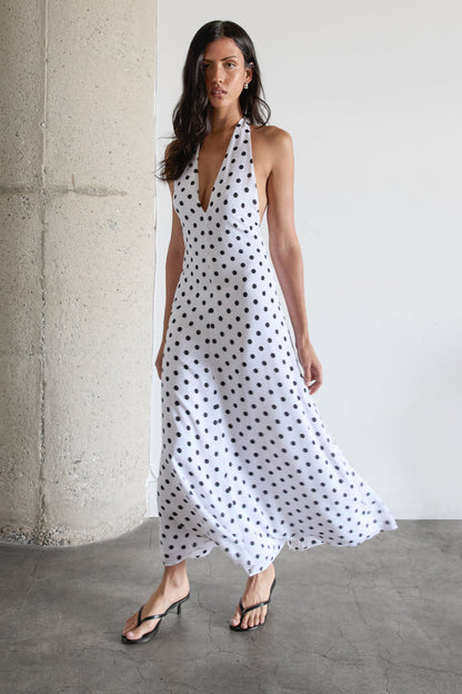 POLKA DOT V-NECK MAXI DRESS