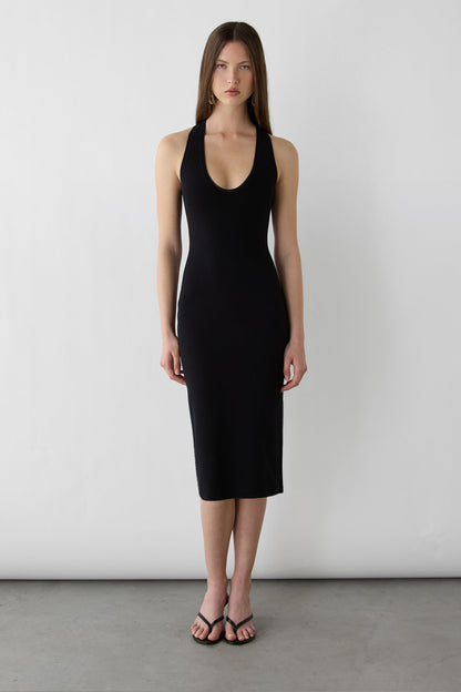 KNIT FORM RACERBACK MIDI DRESS