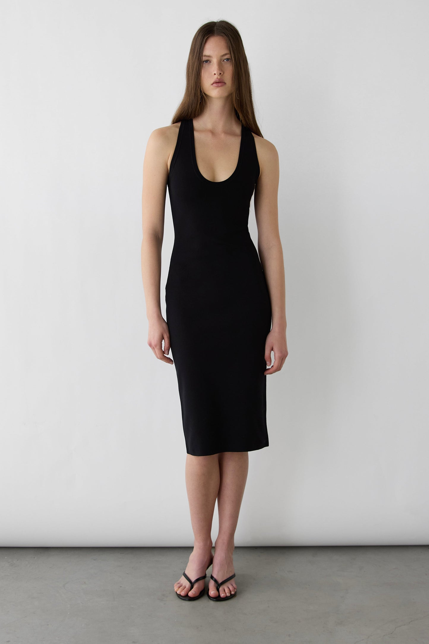 KNIT FORM RACERBACK MIDI DRESS