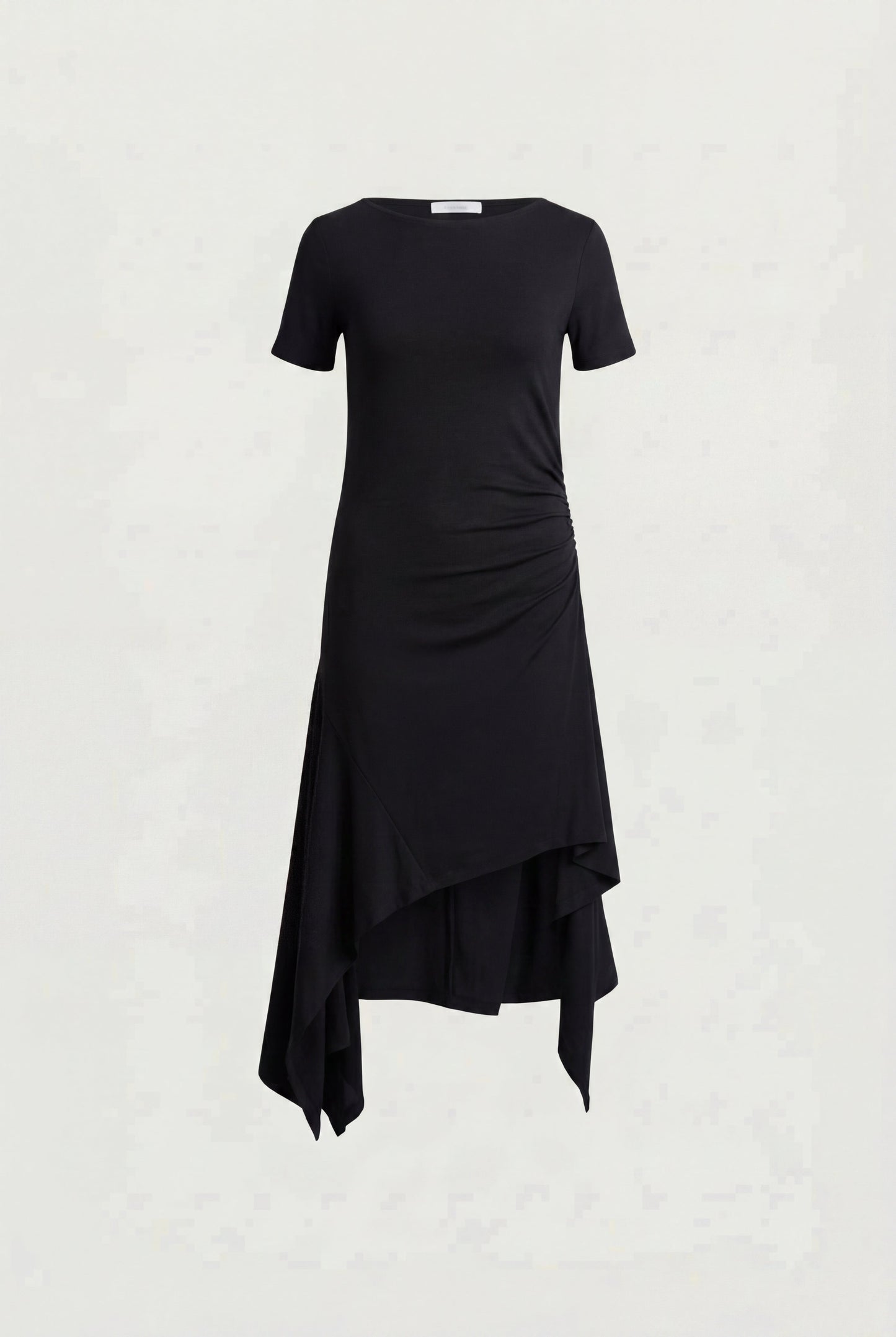 ASYMMETRICAL RUFFLE HEM MIDI DRESS
