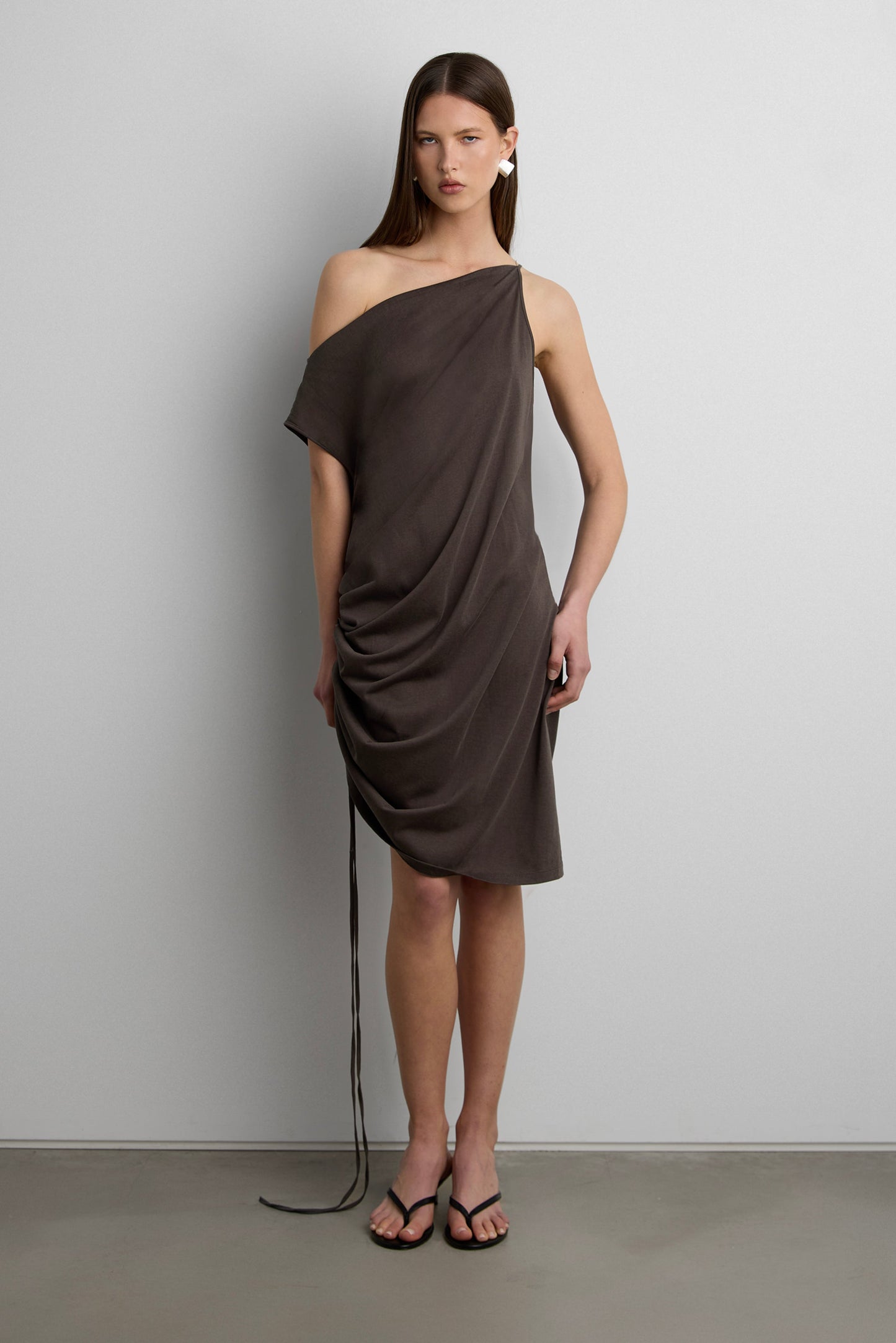 MIDI DRESS WITH ADJUSTABLE SIDE RUCHED DETAIL