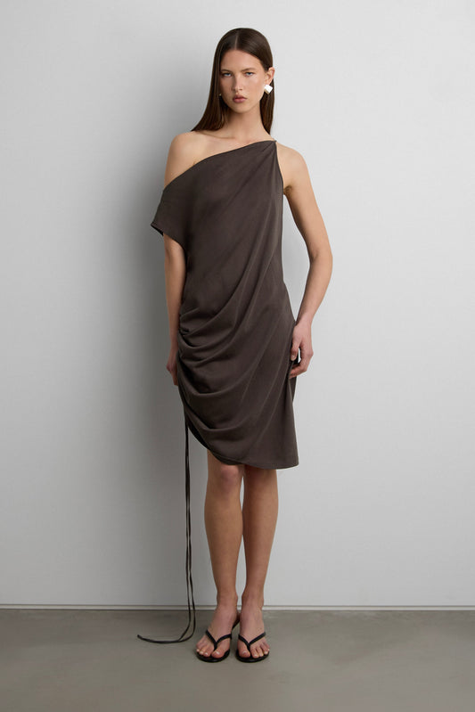 MIDI DRESS WITH ADJUSTABLE SIDE RUCHED DETAIL