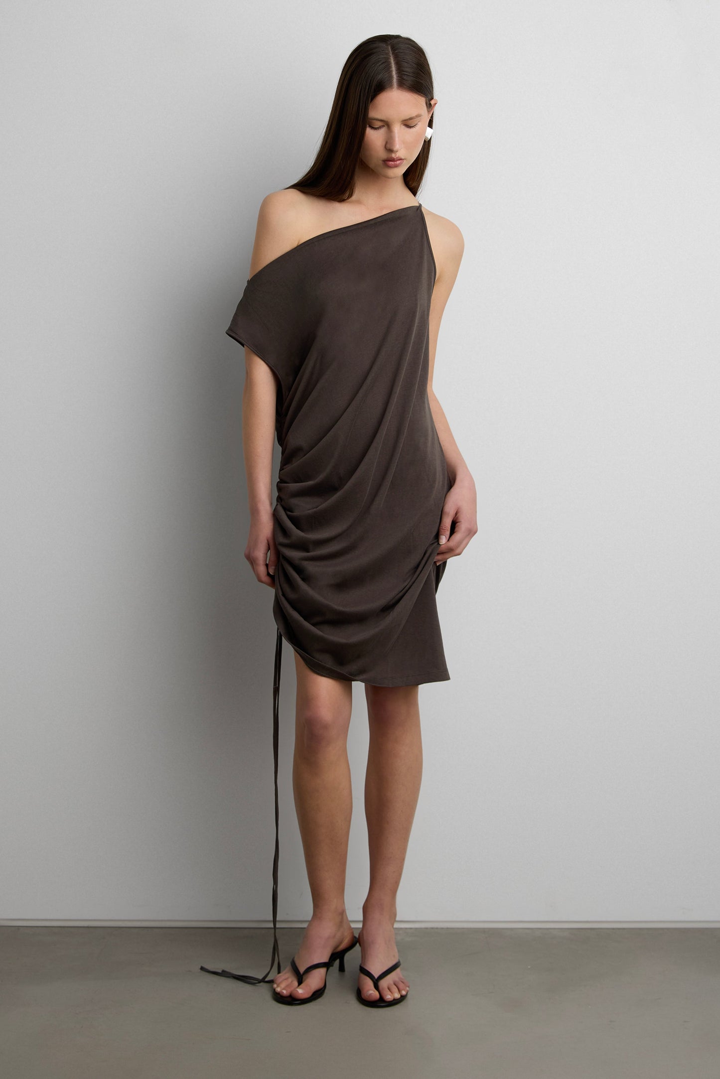 MIDI DRESS WITH ADJUSTABLE SIDE RUCHED DETAIL