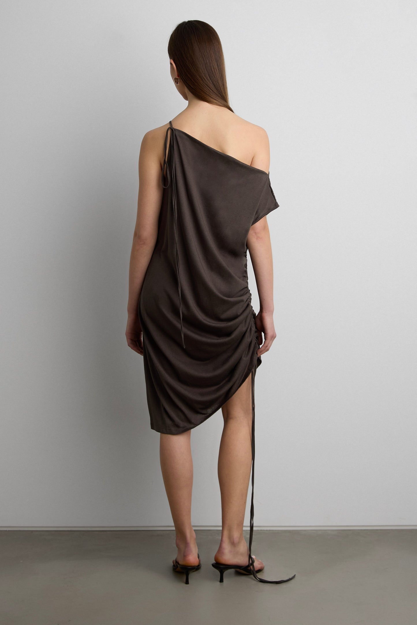 MIDI DRESS WITH ADJUSTABLE SIDE RUCHED DETAIL
