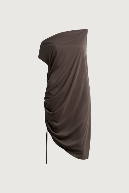 MIDI DRESS WITH ADJUSTABLE SIDE RUCHED DETAIL