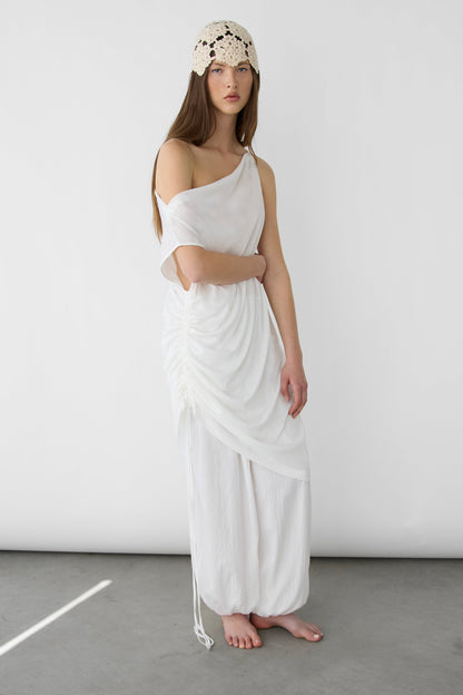 MIDI DRESS WITH ADJUSTABLE SIDE RUCHED DETAIL