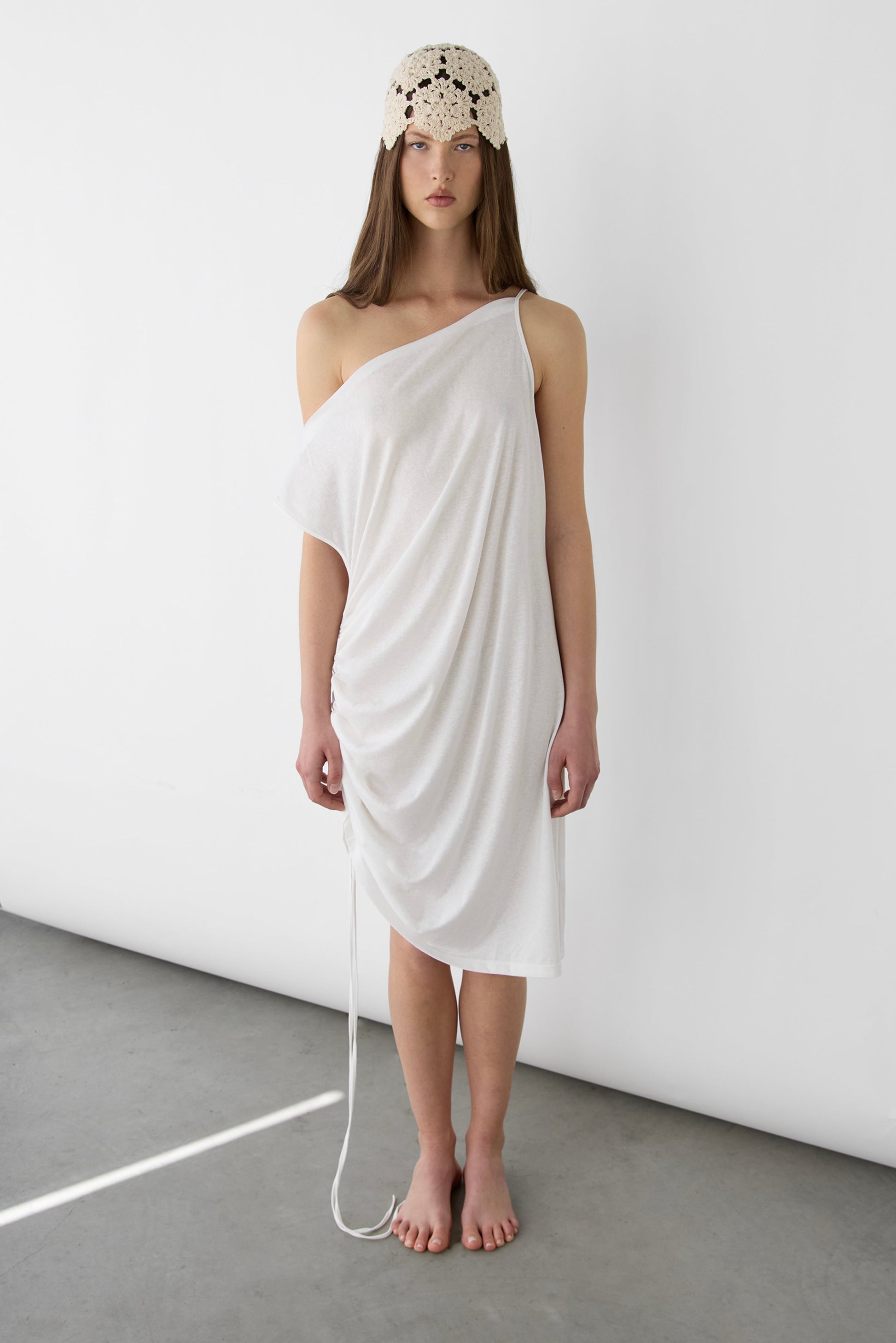 MIDI DRESS WITH ADJUSTABLE SIDE RUCHED DETAIL