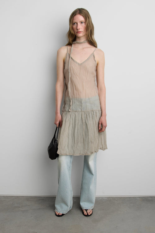 CRINKLE EFFECT LAYERED MINI DRESS WITH SCARF