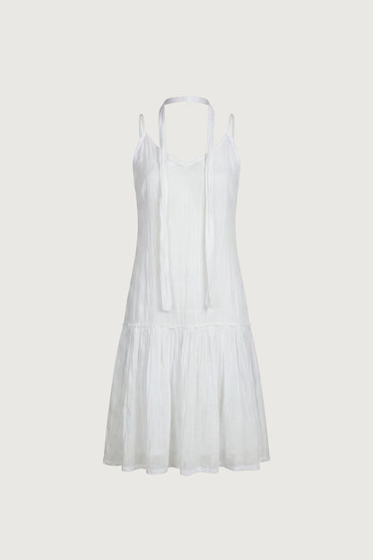CRINKLE EFFECT LAYERED MINI DRESS WITH SCARF